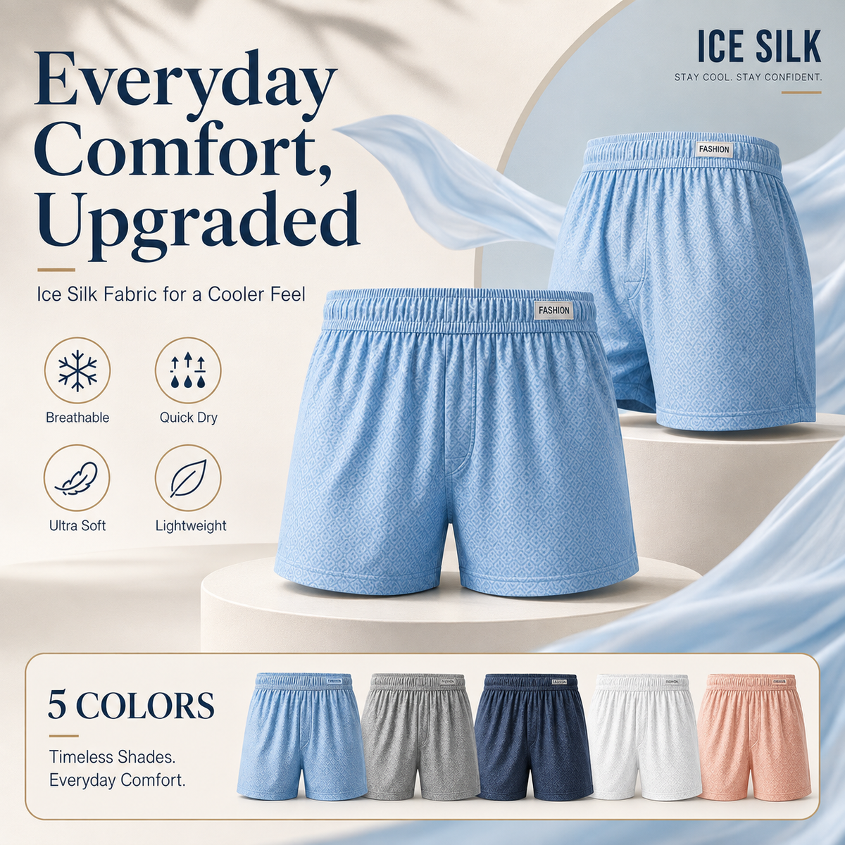 Men’s Ice Silk Boxer Shorts – Breathable & Quick-Dry Comfort-NEX