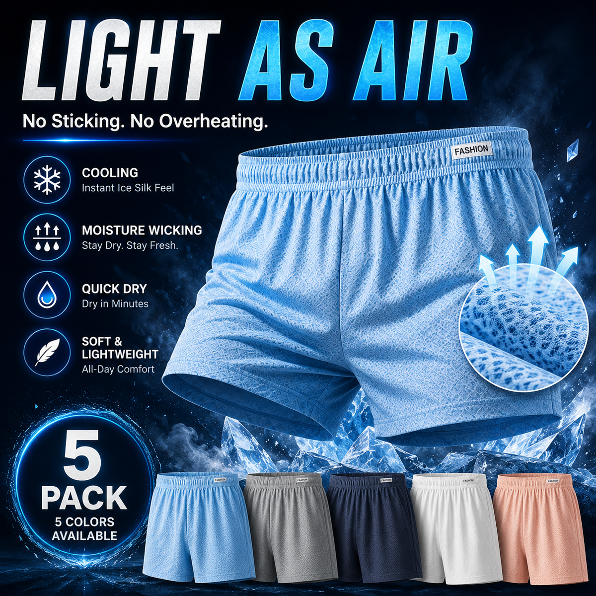 Men’s Ice Silk Boxer Shorts – Breathable & Quick-Dry Comfort-NEX